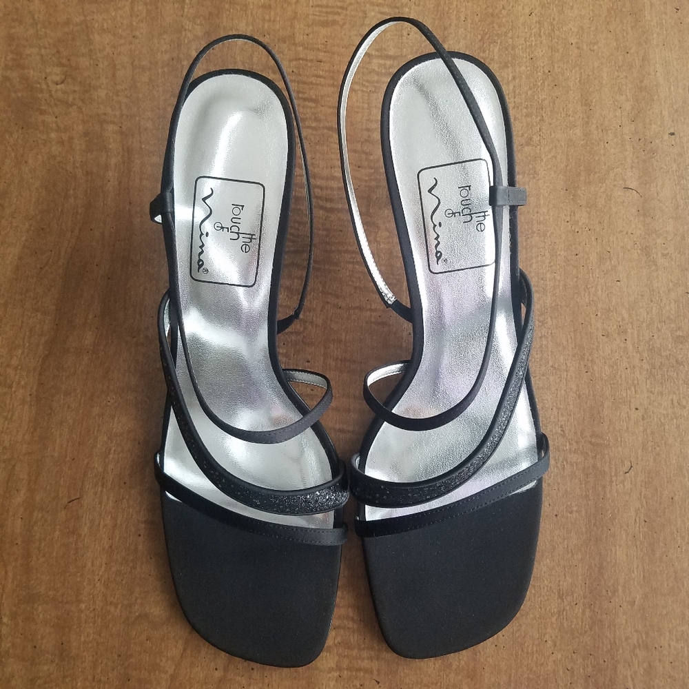 Touch of Nina black strappy sparkly heels